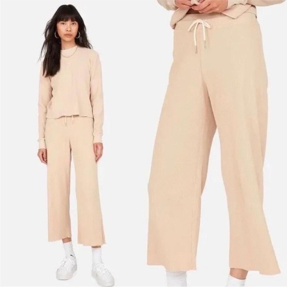 MATE the Label Organic Waffle Wide Leg Crop Pants - Picture 1 of 6